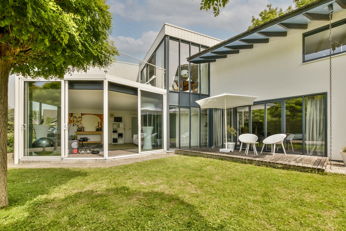 neat patio with sitting area